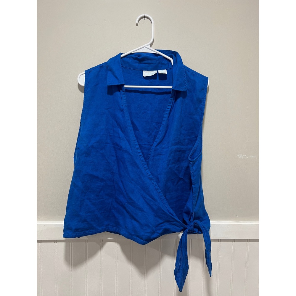 Cynthia Rowley Sleeveless Wrap Top Linen Blue Women Size XL